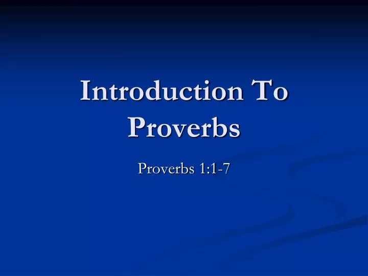 introduction to proverbs
