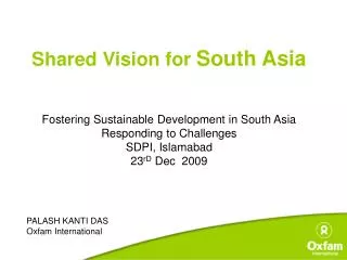 Shared Vision for South Asia Fostering Sustainable Development in South Asia