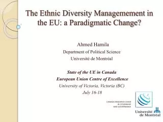 The Ethnic Diversity Managemement in the EU: a Paradigmatic Change?