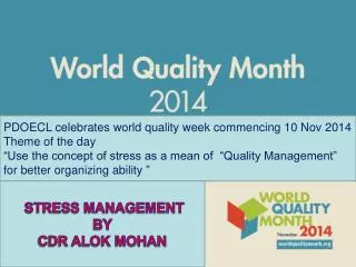 PDOECL celebrates world quality week commencing 10 Nov 2014 Theme of the day