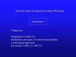 2nd Jack Pepys Occupational Asthma Workshop