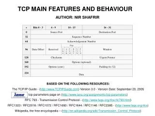 TCP MAIN FEATURES AND BEHAVIOUR