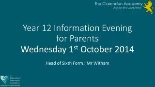 Year 12 Information Evening for Parents