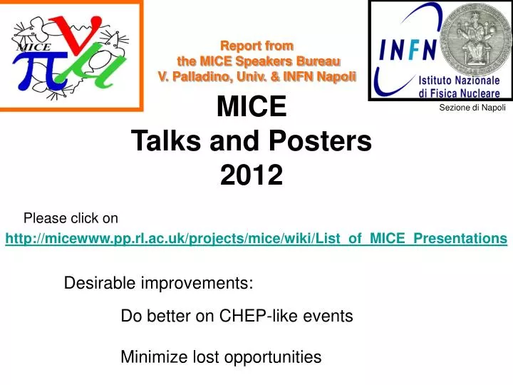 http micewww pp rl ac uk projects mice wiki list of mice presentations