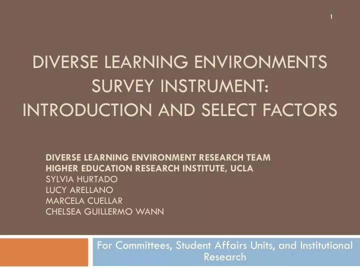 diverse learning environments survey instrument introduction and select factors