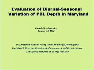 Evaluation of Diurnal-Seasonal Variation of PBL Depth in Maryland