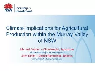 Climate implications for Agricultural Production within the Murray Valley of NSW