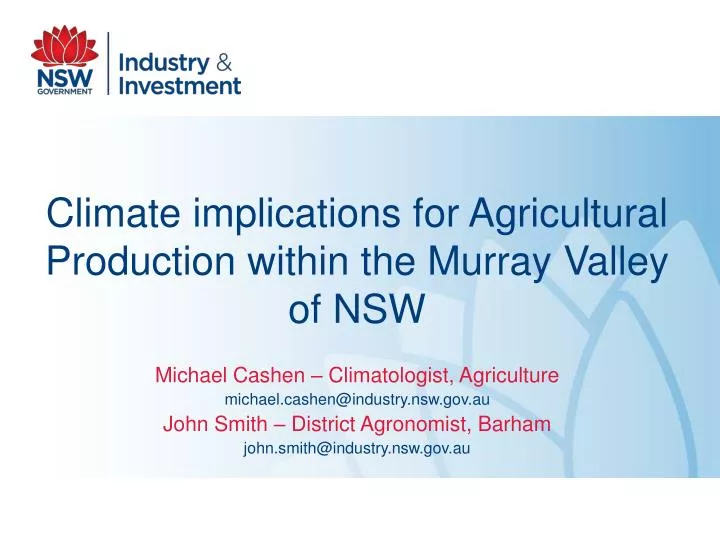 climate implications for agricultural production within the murray valley of nsw