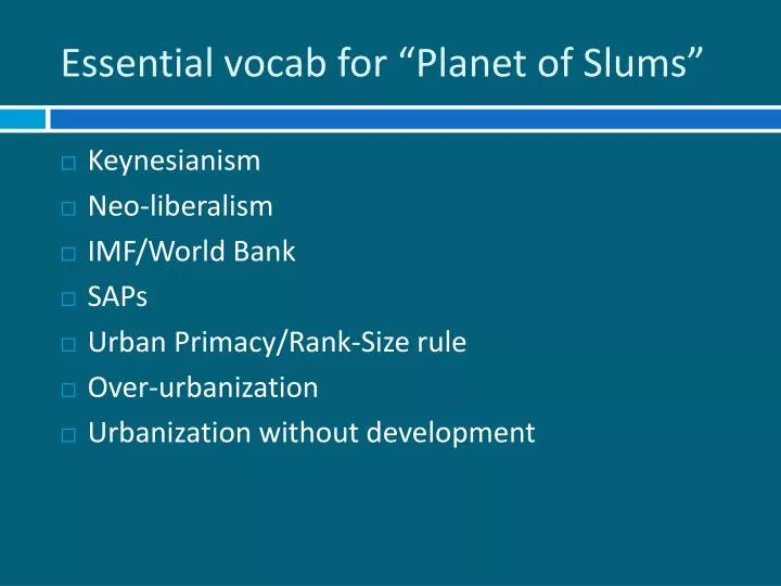 essential vocab for planet of slums