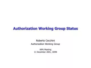 Authorization Working Group Status