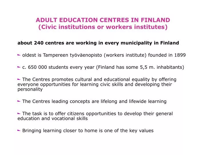 adult education centres in finland civic institutions or workers institutes