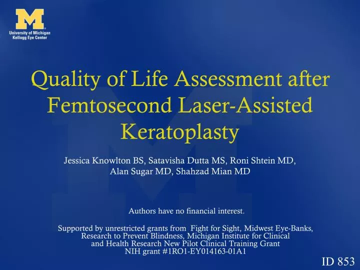 quality of life assessment after femtosecond laser assisted keratoplasty