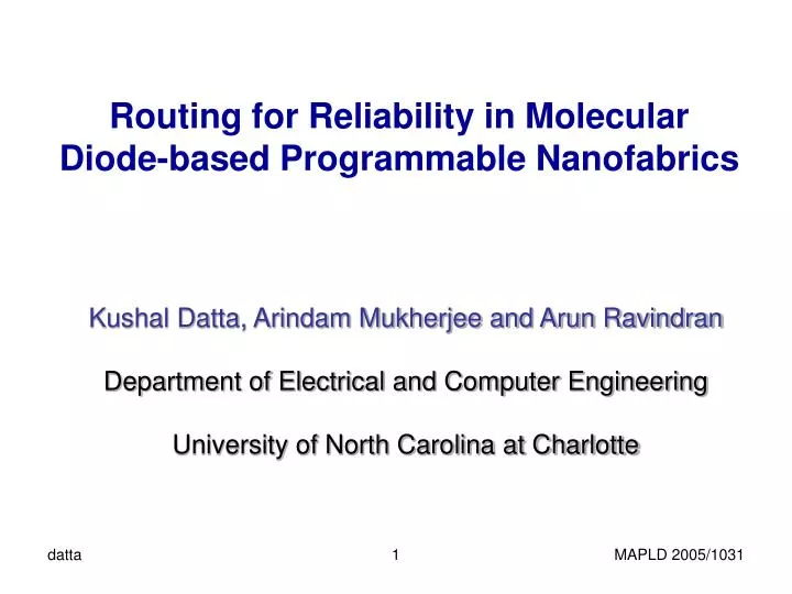 routing for reliability in molecular diode based programmable nanofabrics