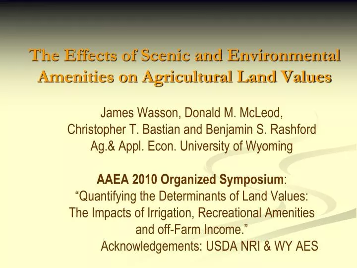 the effects of scenic and environmental amenities on agricultural land values