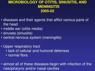 MICROBIOLOGY OF OTITIS, SINUSITIS, AND MENINGITIS 2005-02
