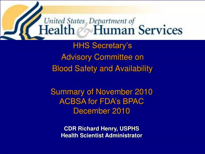 hhs secretary s advisory committee on blood safety and availability