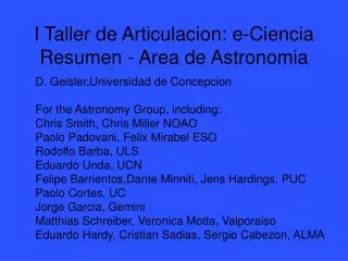 I Taller de Articulacion: e-Ciencia Resumen - Area de Astronomia