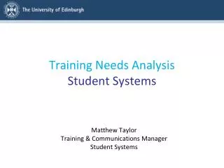 Training Needs Analysis Student Systems