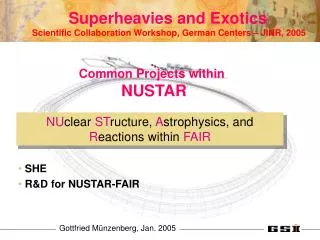 Superheavies and Exotics Common Projects within NUSTAR