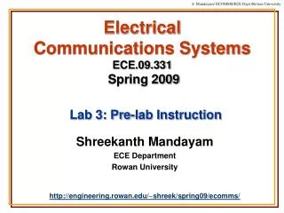 Electrical Communications Systems ECE.09.331 Spring 2009