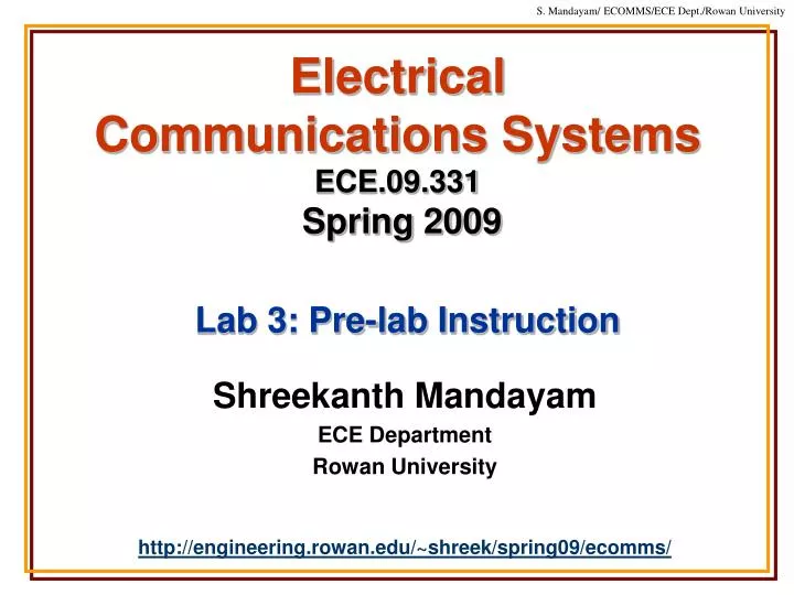 electrical communications systems ece 09 331 spring 2009