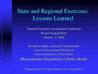 State and Regional Exercises: Lessons Learned
