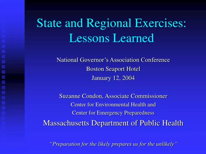 state and regional exercises lessons learned