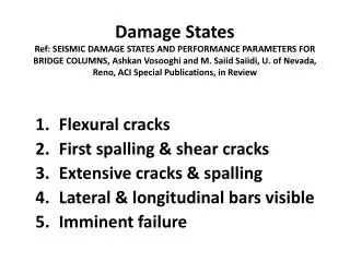 Flexural cracks First spalling &amp; shear cracks Extensive cracks &amp; spalling