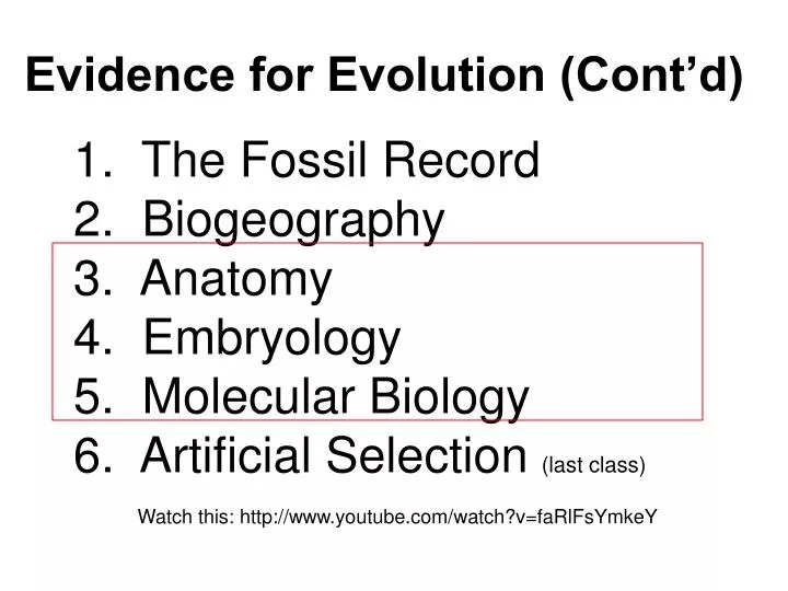 evidence for evolution cont d