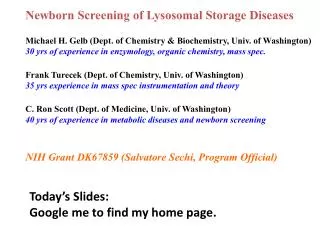 Newborn Screening of Lysosomal Storage Diseases