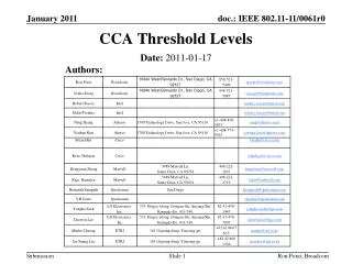 CCA Threshold Levels