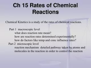 Ch 15 Rates of Chemical Reactions