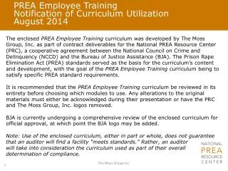PREA Employee Training Notification of Curriculum Utilization August 2014