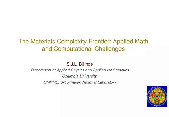 the materials complexity frontier applied math and computational challenges