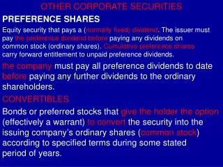 OTHER CORPORATE SECURITIES PREFERENCE SHARES