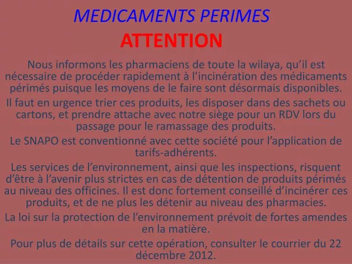 medicaments perimes attention