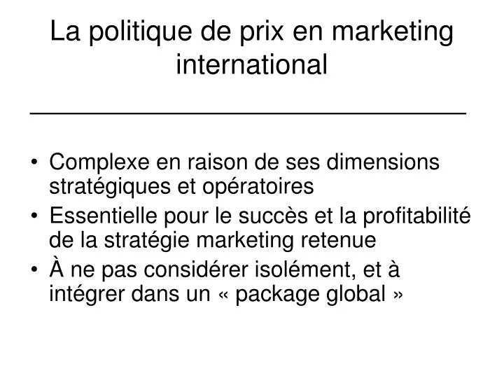 la politique de prix en marketing international