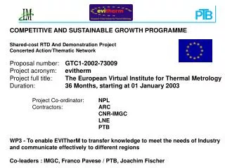 COMPETITIVE AND SUSTAINABLE GROWTH PROGRAMME Shared-cost RTD And Demonstration Project