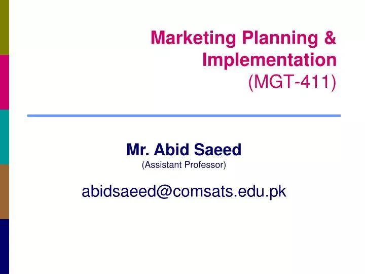 marketing planning implementation mgt 411