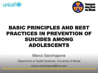 basic principles and best practices in prevention of suicides among adolescents