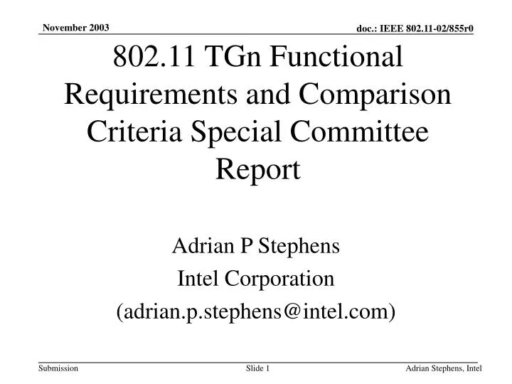 802 11 tgn functional requirements and comparison criteria special committee report