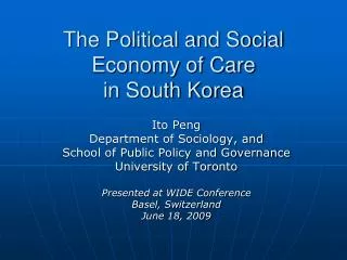 The Political and Social Economy of Care in South Korea