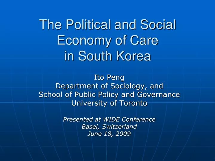 the political and social economy of care in south korea