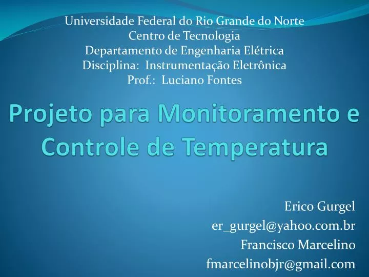 projeto para monitoramento e controle de temperatura