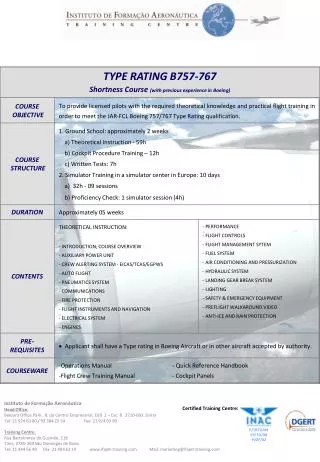 TYPE RATING B757-767 Shortness Course (with previous experience in Boeing)