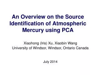 An Overview on the Source Identification of Atmospheric Mercury using PCA