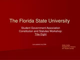 Student Government Association Constitution and Statutes Workshop: Title Eight