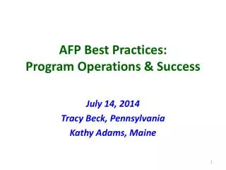 AFP Best Practices: Program Operations &amp; Success