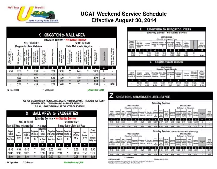 ucat weekend service schedule effective august 30 2014