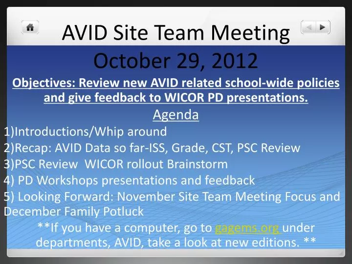 avid site team meeting october 29 2012